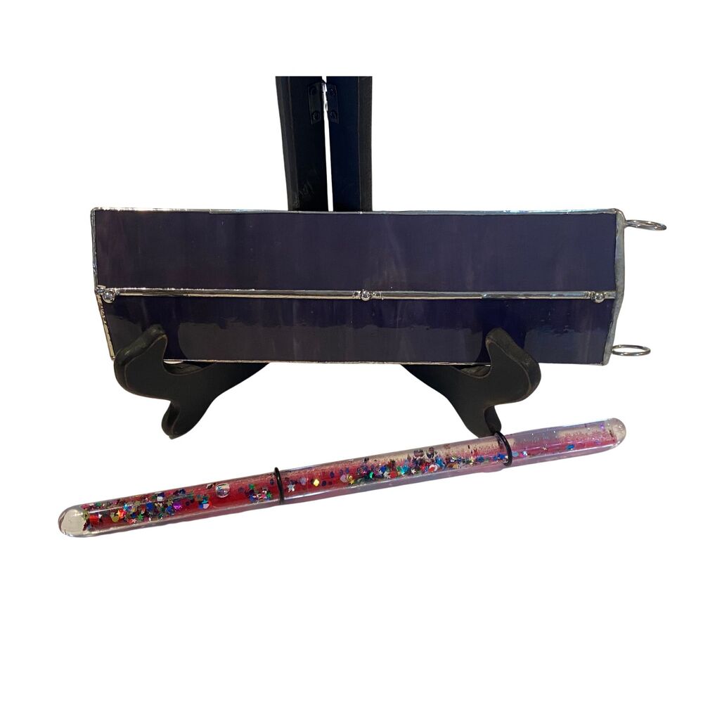 VTG Kaleidoscope Prismatic Oil Wand Purple Stained Slag Glass Glitter w/ Box - Picture 6 of 14